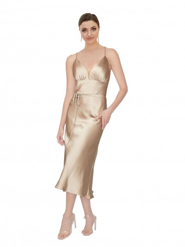 Best Empire Waist Silky Satin Midi Length Cocktail Dress / Prom Dress