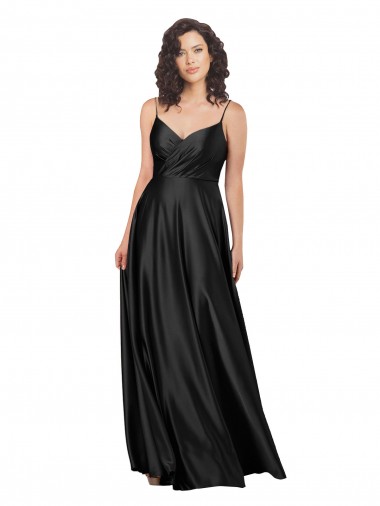 Best Full Length V-Neckline Silky Satin Prom Dress with Full Skirt