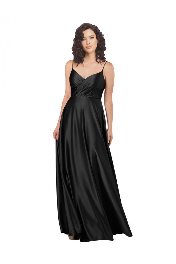 Best Full Length V-Neckline Silky Satin Prom Dress with Full Skirt