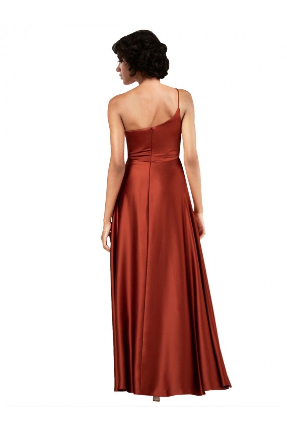 Best Sophisticated One Shoulder Silky Satin Prom Dress with Full Skirt