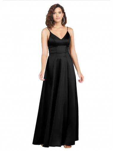 Best Silky Satin Floor-Length Long Prom Dress with V-Neckline