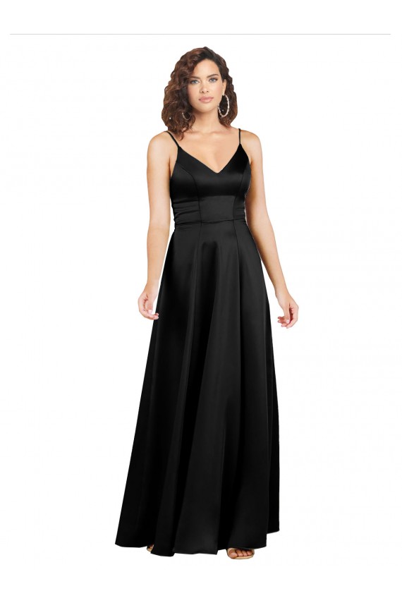Best Silky Satin Floor-Length Long Prom Dress with V-Neckline