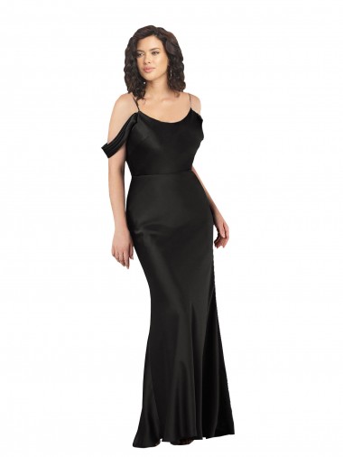 Best Off the Shoulder Sleeves Silky Satin Prom Dress with Skirt Slit