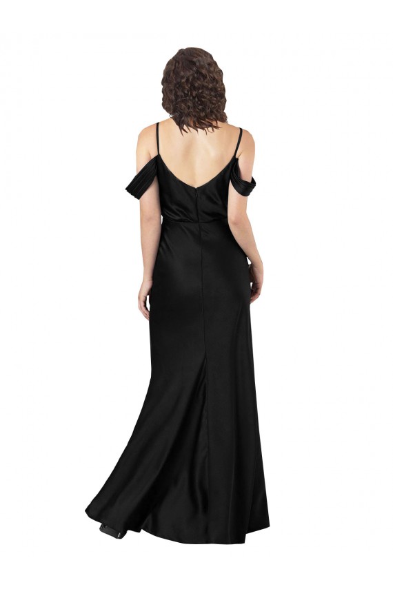 Best Off the Shoulder Sleeves Silky Satin Prom Dress with Skirt Slit