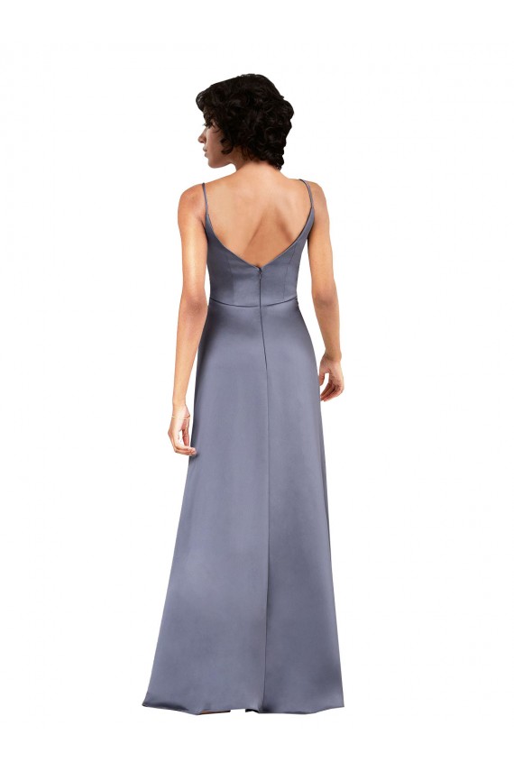 Best Full Length V-Neckline Silky Satin Prom Dress with Spaghetti Straps