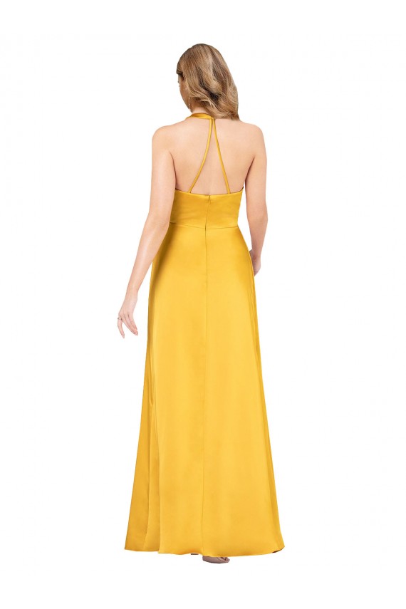 Best Halter A-Line Silky Satin Prom Dress with V-Neckline and Slit