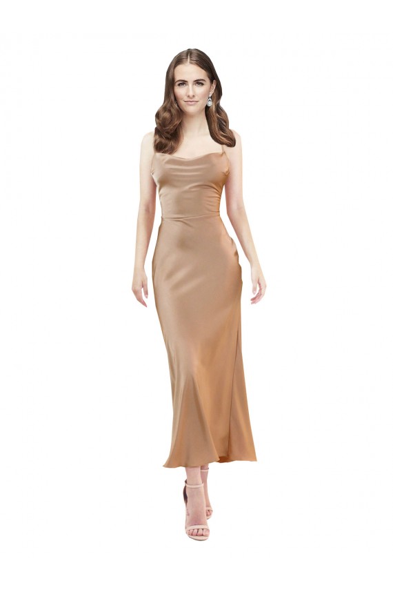 Best Cowl Neck Silky Satin Midi Length Cocktail Prom Dress / Homecoming Dress Low Back