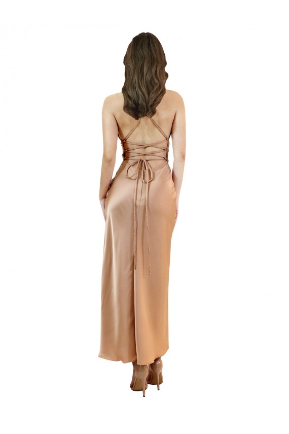 Best Cowl Neck Silky Satin Midi Length Cocktail Prom Dress / Homecoming Dress Low Back