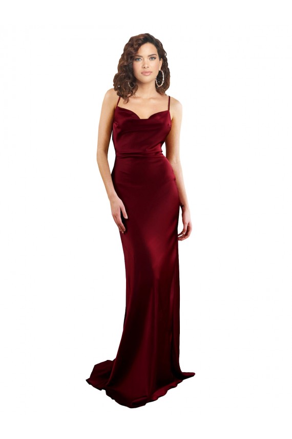 Best Cowl Neck Long Criss Cross Open Back Silky Satin Prom Dress