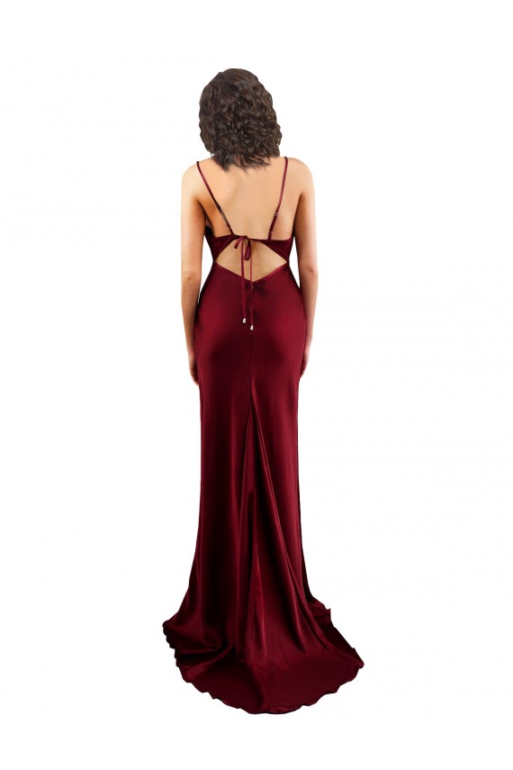 Best Cowl Neck Long Criss Cross Open Back Silky Satin Prom Dress