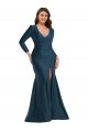 Best Long Sleeves Draped Wrap Silky Satin Mermaid Prom Dress with Front Slit