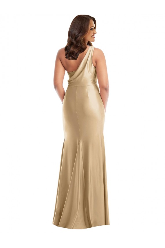 Best One Shoulder Asymmetrical Cowl Back Silky Satin Mermaid Prom Dress