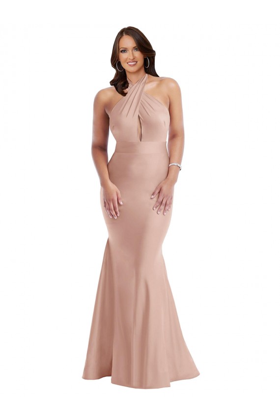 Best Criss Cross Halter Open Back Silky Satin Mermaid Prom Dress