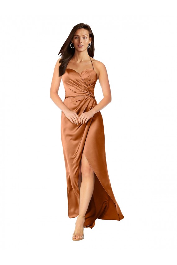 Best Faux-Wrap Skirt Silky Satin Prom Dress