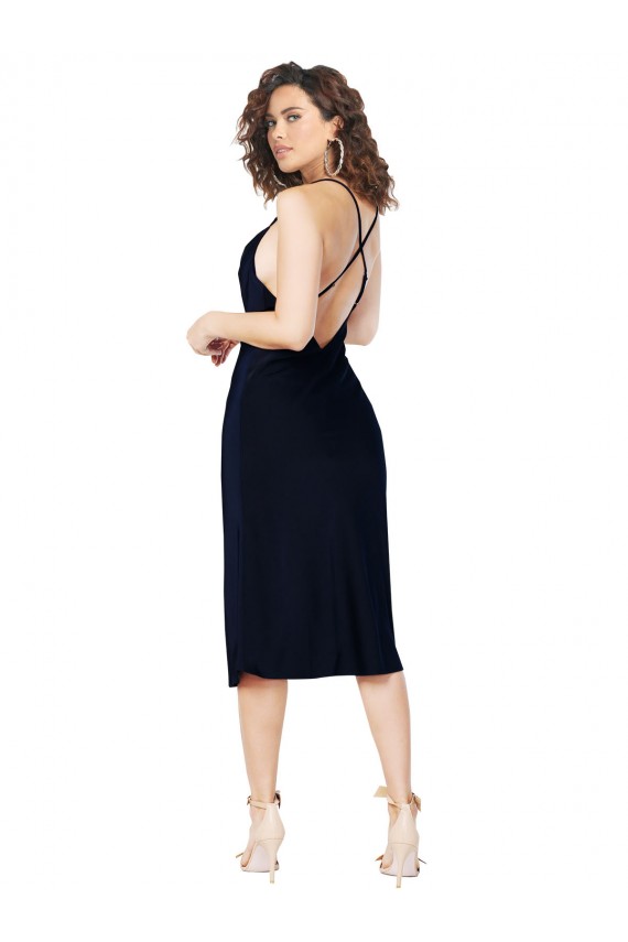 Best Short Midi Length Silky Satin Cocktail Prom Dress / Homecoming Dress with Cowl Neck and Cross Back Straps