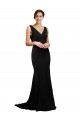 Best V-Neck Full Length Silky Satin Prom Dress with Soft Cowl Neck and Sweep Train