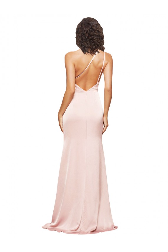 Best Full Length Ruched Silky Satin Prom Dress with Low Back and High Split