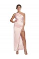 Best One Shoulder Full Length Long Silky Satin Prom Dress with Thigh Split