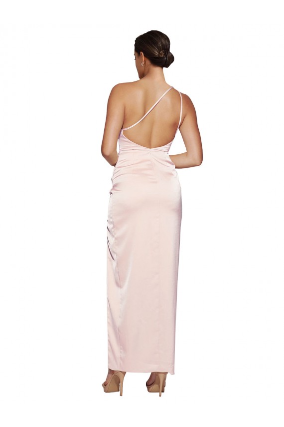 Best One Shoulder Full Length Long Silky Satin Prom Dress with Thigh Split