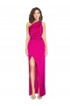 Best One Shoulder Long Full Length Silky Satin Prom Dress with Front Side Split