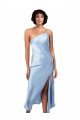 Best Midi Length Short Silky Satin Cocktail Prom Dress / Homecoming Dress with Asymmetric Neckline and High Side Split