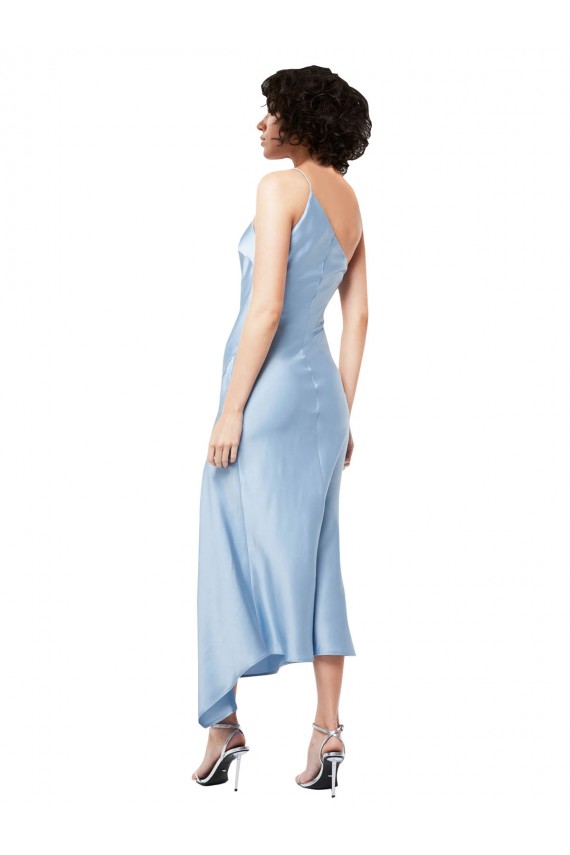Best Midi Length Short Silky Satin Cocktail Prom Dress / Homecoming Dress with Asymmetric Neckline and High Side Split