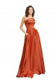 Best Strapless Sweep Train Silky Satin Prom Dress with Pleats