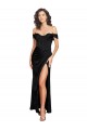 Best Fitted Sweetheart Neckline Silky Satin Prom Dress with Off the Shoulder Sleeves and High Slit