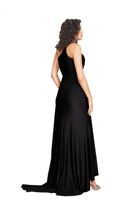 Best Floor Length One Shoulder Silky Satin Prom Dress with Side Slit