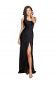 Best Full Length One Shoulder Ruffled Long Silky Satin Prom Dress with High Slit