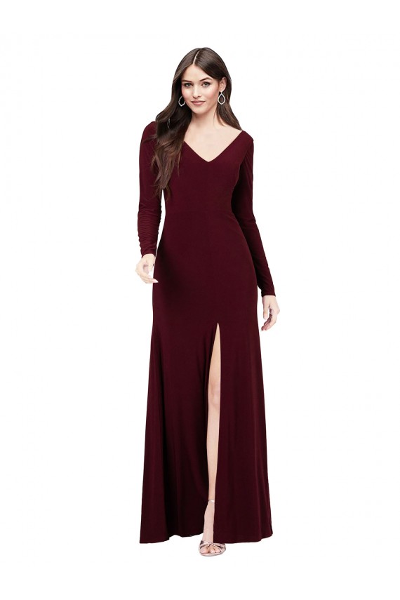 Best Long Sleeves Spandex Prom Dress with Front Slit