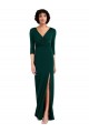 Best Floor Length 3/4 Sleeves V-Back Draped Wrap Maxi Spandex Prom Dress