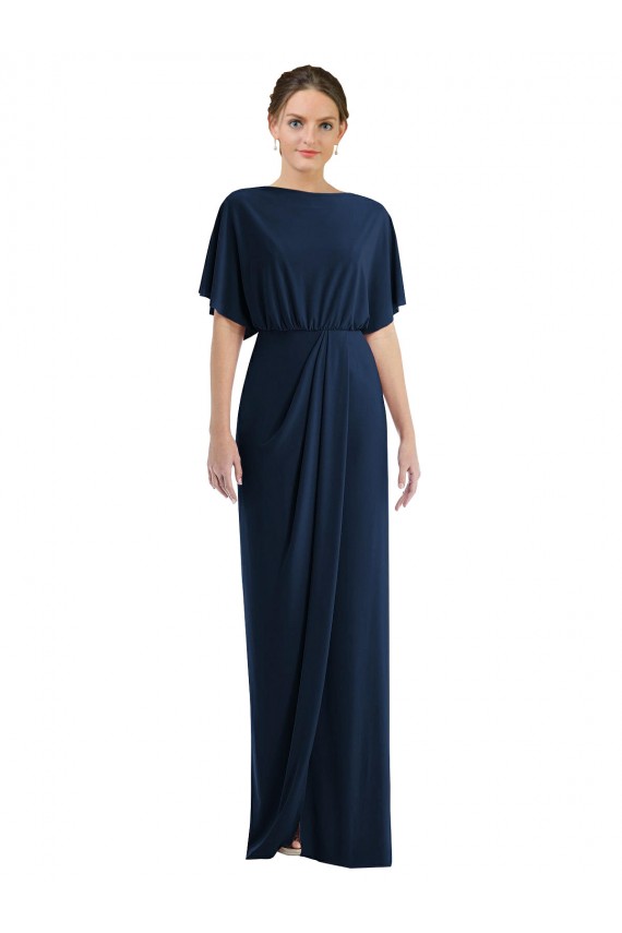 Best Open Back Short Sleeves Draped Tulip Skirt Maxi Spandex Prom Dress