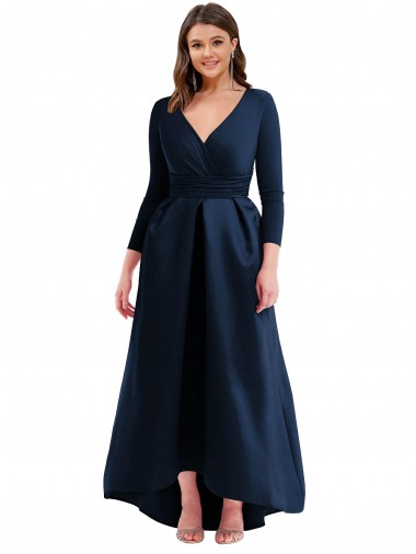 Best Long Sleeves Wrapped Spandex Prom Dress with High Low Full Skirt and Pockets