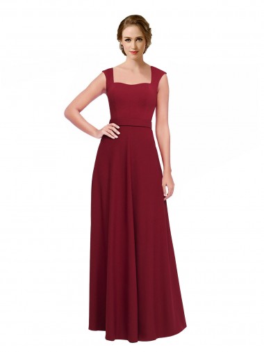 Best Square Neck Subtle Cap Sleeeves Crepe Prom Dress