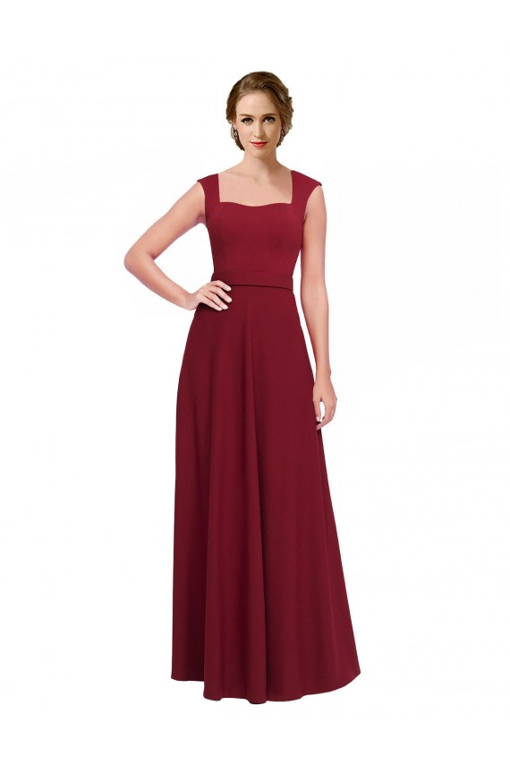 Best Square Neck Subtle Cap Sleeeves Crepe Prom Dress