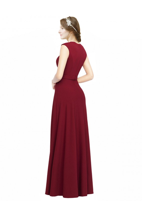 Best Square Neck Subtle Cap Sleeeves Crepe Prom Dress