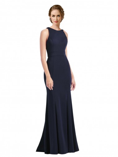 Best High Neck Sheath Long Crepe Prom Dress