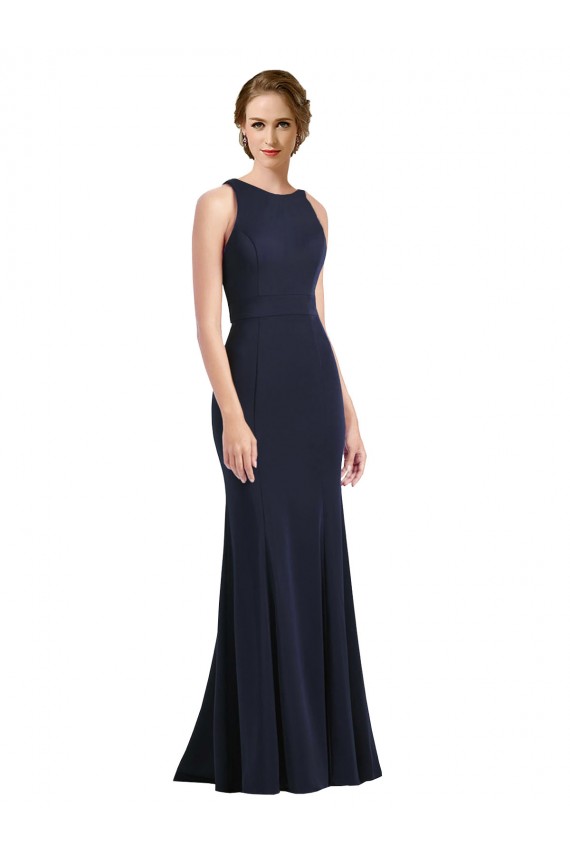 Best High Neck Sheath Long Crepe Prom Dress
