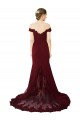 Best Full Length Off the Shoulder Formal Crepe Prom Dress with Lace On Bodice and Back