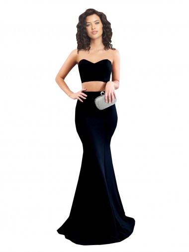 Best Two Piece High Neck Crepe Prom Dress