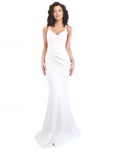 Best Fishtail Shape Spaghetti Straps Open Back Crepe Prom Dress with Ruffles