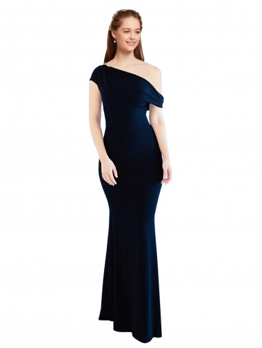 Best Draped Off the Shoulder Fitted Crepe Prom Dress