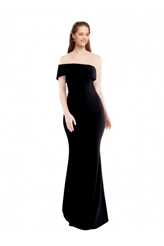 Best Asymmetrical Draped Off the Shoulder Banded Crepe Prom Dress
