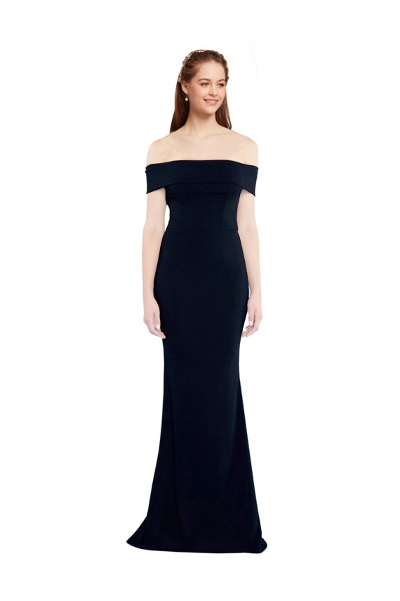 Best Off the Shoulder Fitted Crepe Prom Dress with Back Cut Out