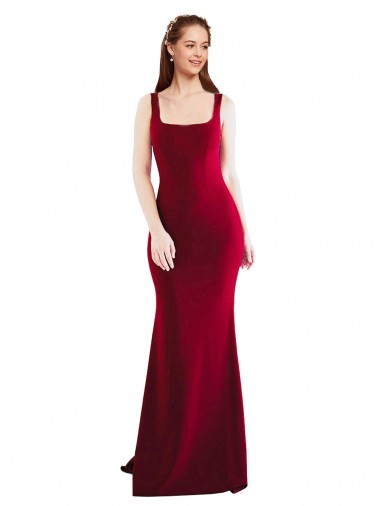 Best Square Neckline and Backline Fitted Crepe Prom Dress