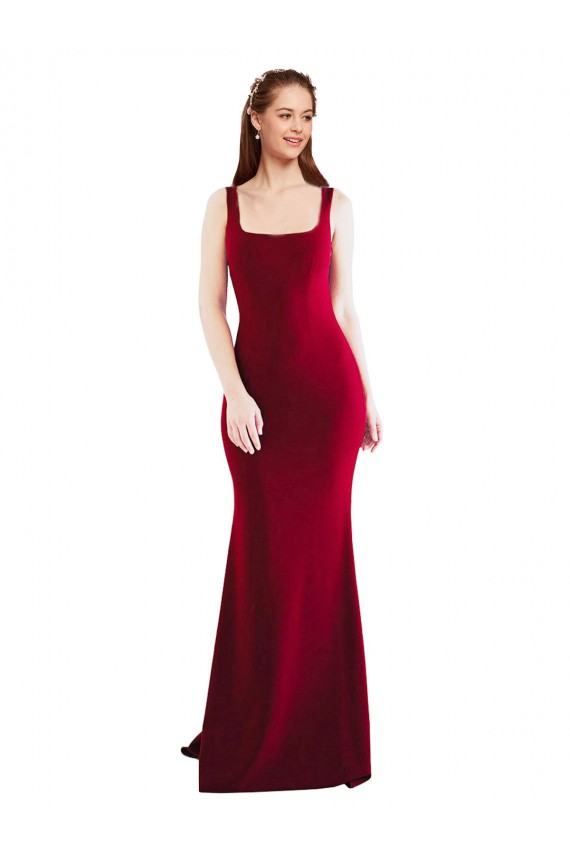 Best Square Neckline and Backline Fitted Crepe Prom Dress