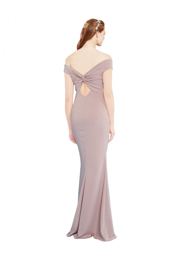 Best Knotted Off the Shoulder Crepe Prom Dress with Cut-Out Back