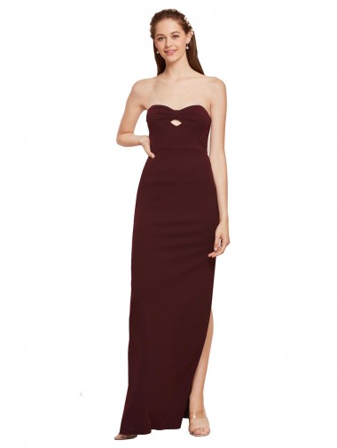 Best Twisted Strapless Keyhole Long Crepe Prom Dress with Slit