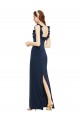 Best Scoop Neck with Ruffles Long Crepe Prom Dress with Back Slit